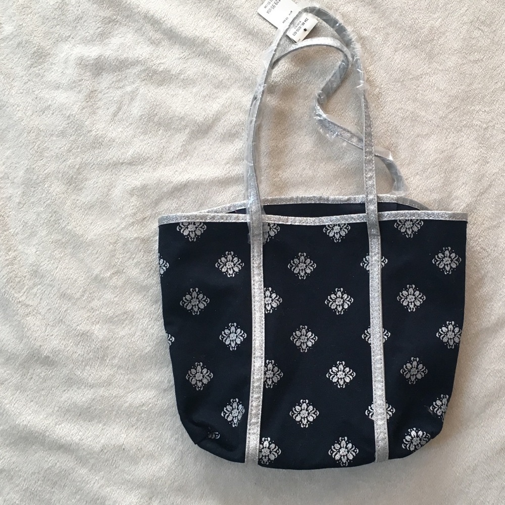 NWT Abercrombie Navy and Silver Glitter Bag